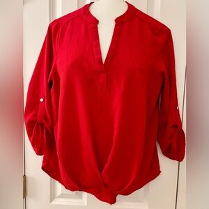 Notations sz M Blouse, red, 3/4 length roll-tab sleeves, EUC
